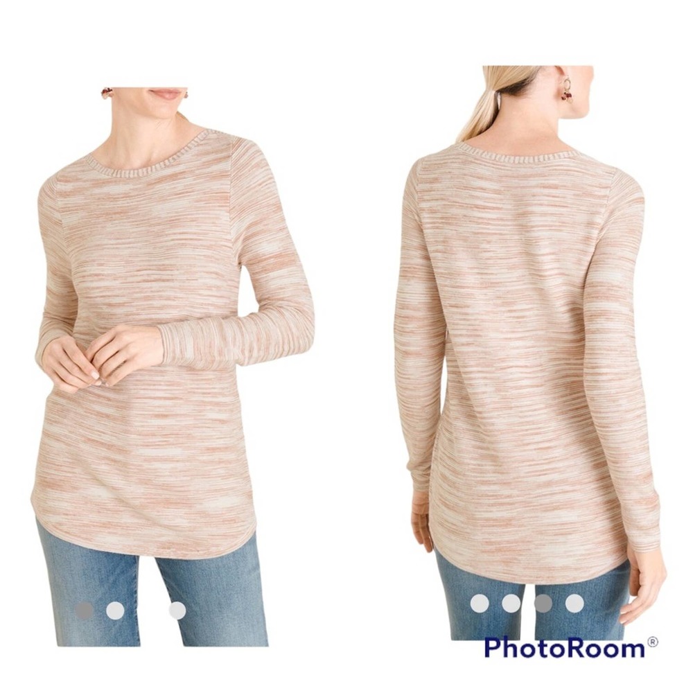 Chico’s Brown Cream Spacedye Bateau-Neck Long Sleeve Pullover Sweater Size L